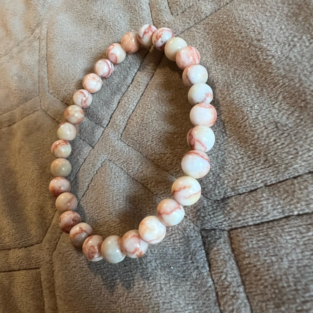 Handmade Chic Natural Red Network Stone Beaded Bracelet, Size 7” - Picture 2 of 3